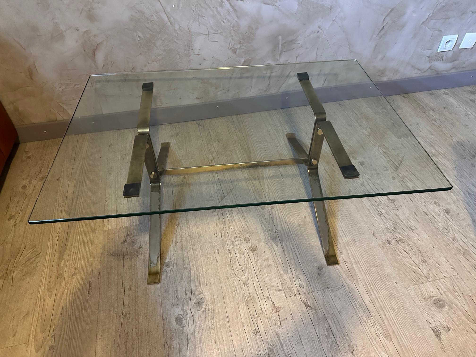 20th century French Metal and Glass Coffee Table, 1970s 5