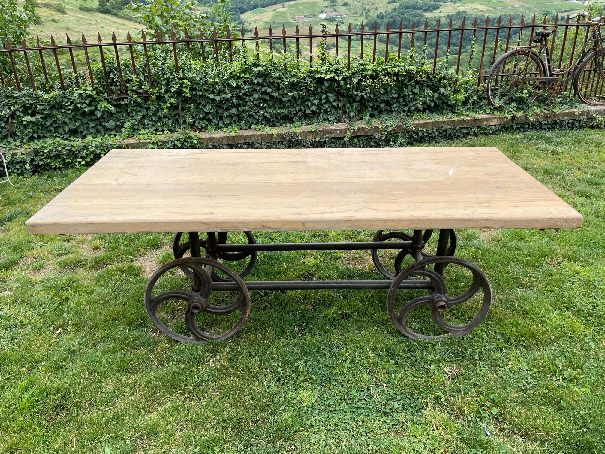 Industrial 20th Century French Metal and Wood Dining Table, 1940s