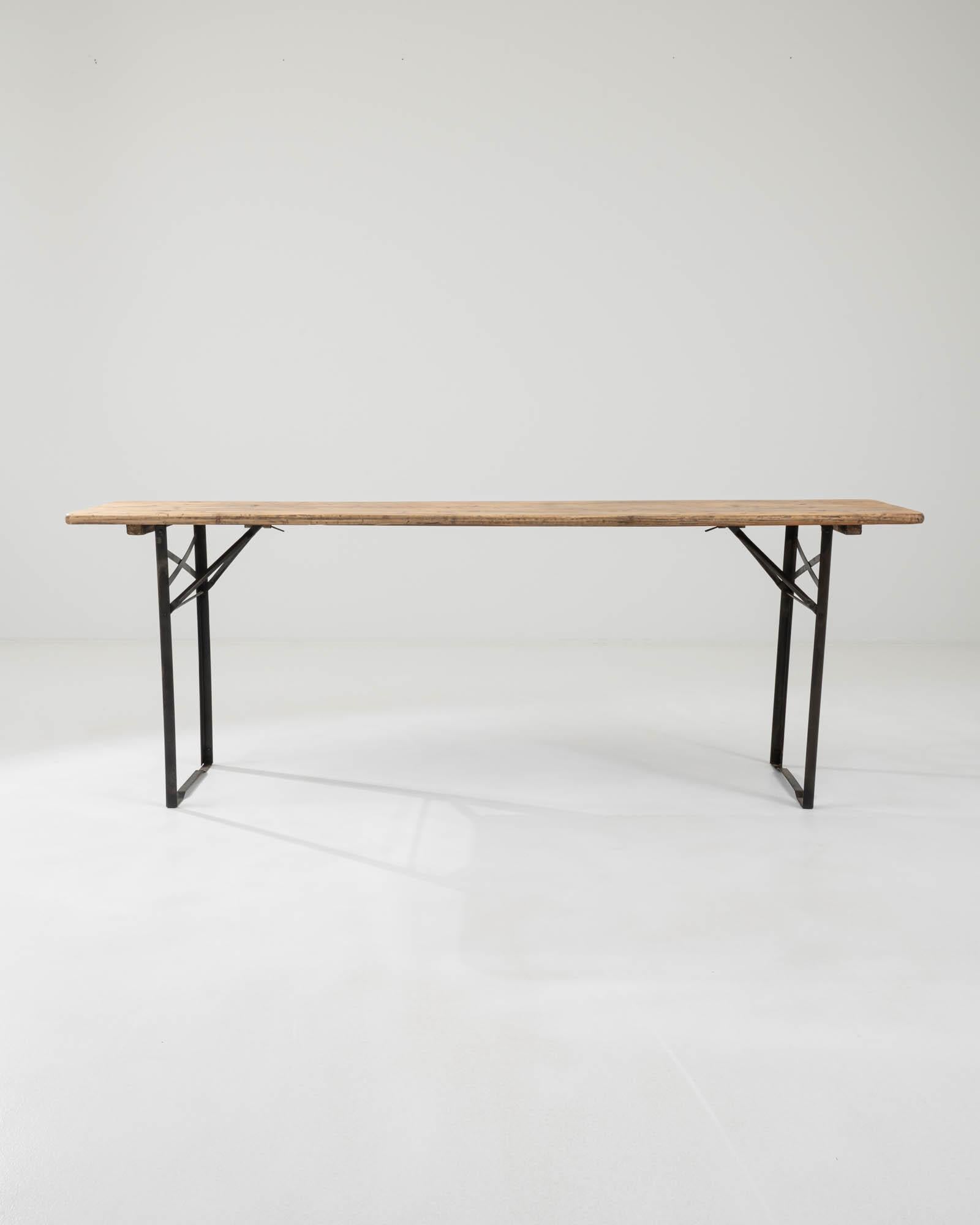 Industrial 20th Century French Metal and Wood Folding Table  For Sale