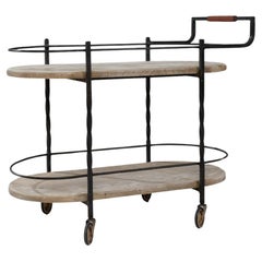 Vintage 20th Century French Metal And Wooden Bar Cart On Wheels