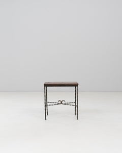 20th Century French Metal and Wooden Side Table With Twisted Legs