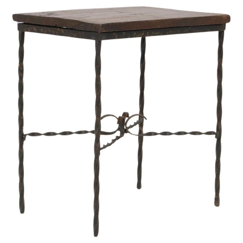 20th Century French Metal and Wooden Side Table With Twisted Legs