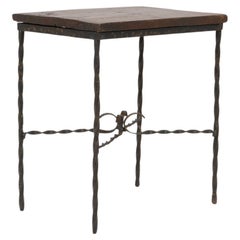20th Century French Metal and Wooden Side Table With Twisted Legs