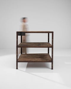 20th Century French Work Table with Metal Frame & Wooden Shelves