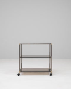 20th Century French Metal Bar Cart With Glass Top On Wheels