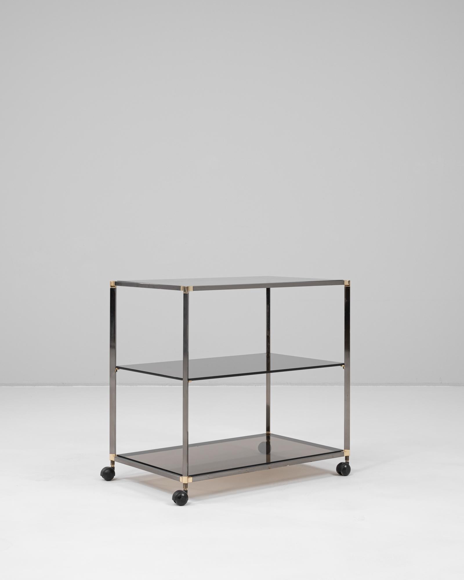 20th Century French Metal Bar Cart With Glass Top On Wheels Bon état - En vente à High Point, NC