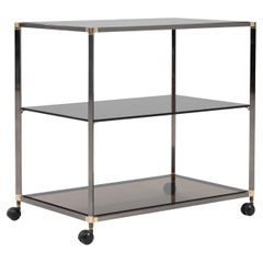 20th Century French Metal Bar Cart With Glass Top On Wheels