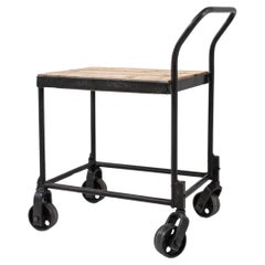 20th Century French Metal Bar Cart With Wooden Top On Wheels