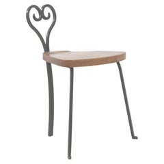 20th Century French Metal Chair With Wooden Seat