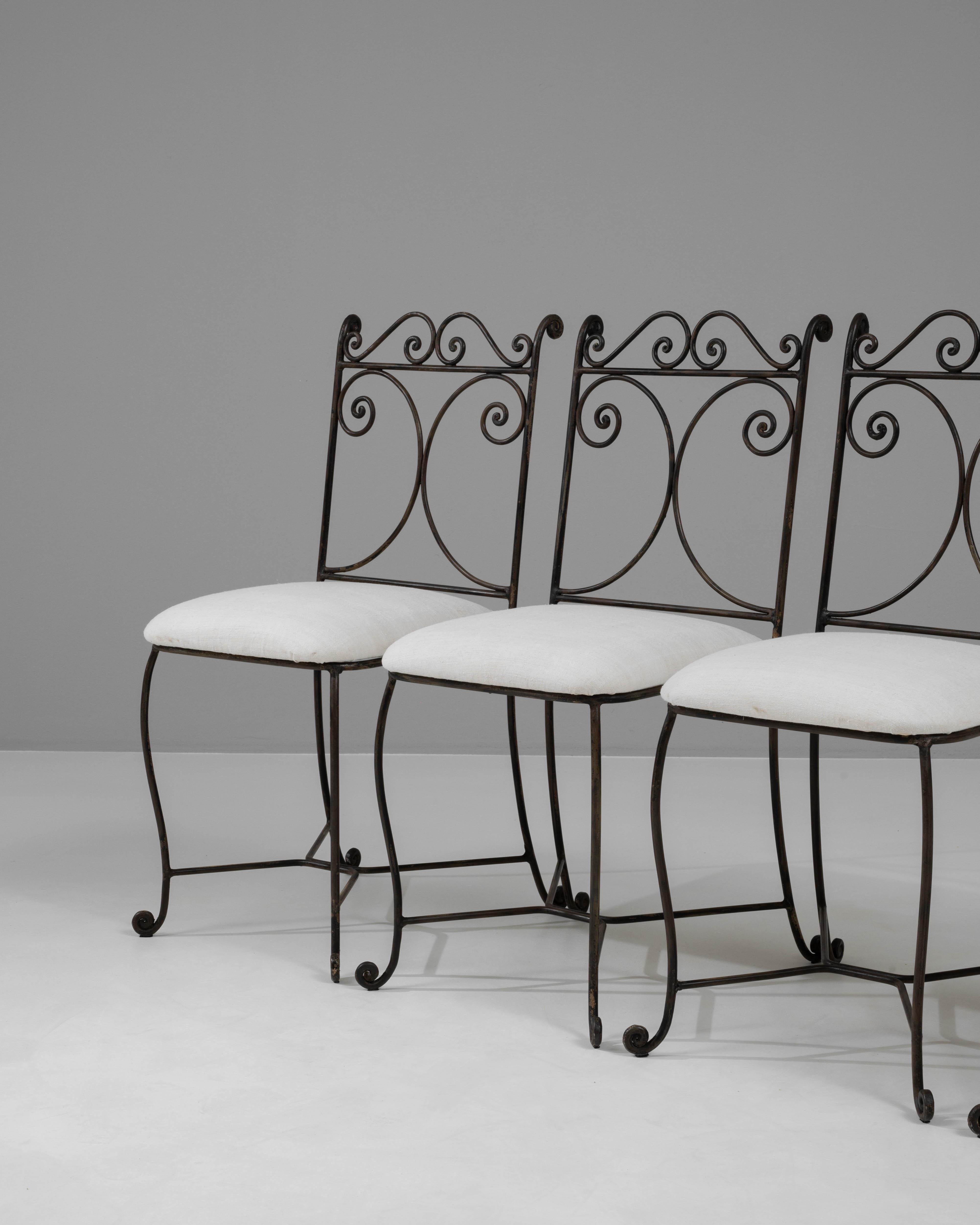 20th Century French Metal Chairs With Upholstered Seats, Set of 4 For Sale 9