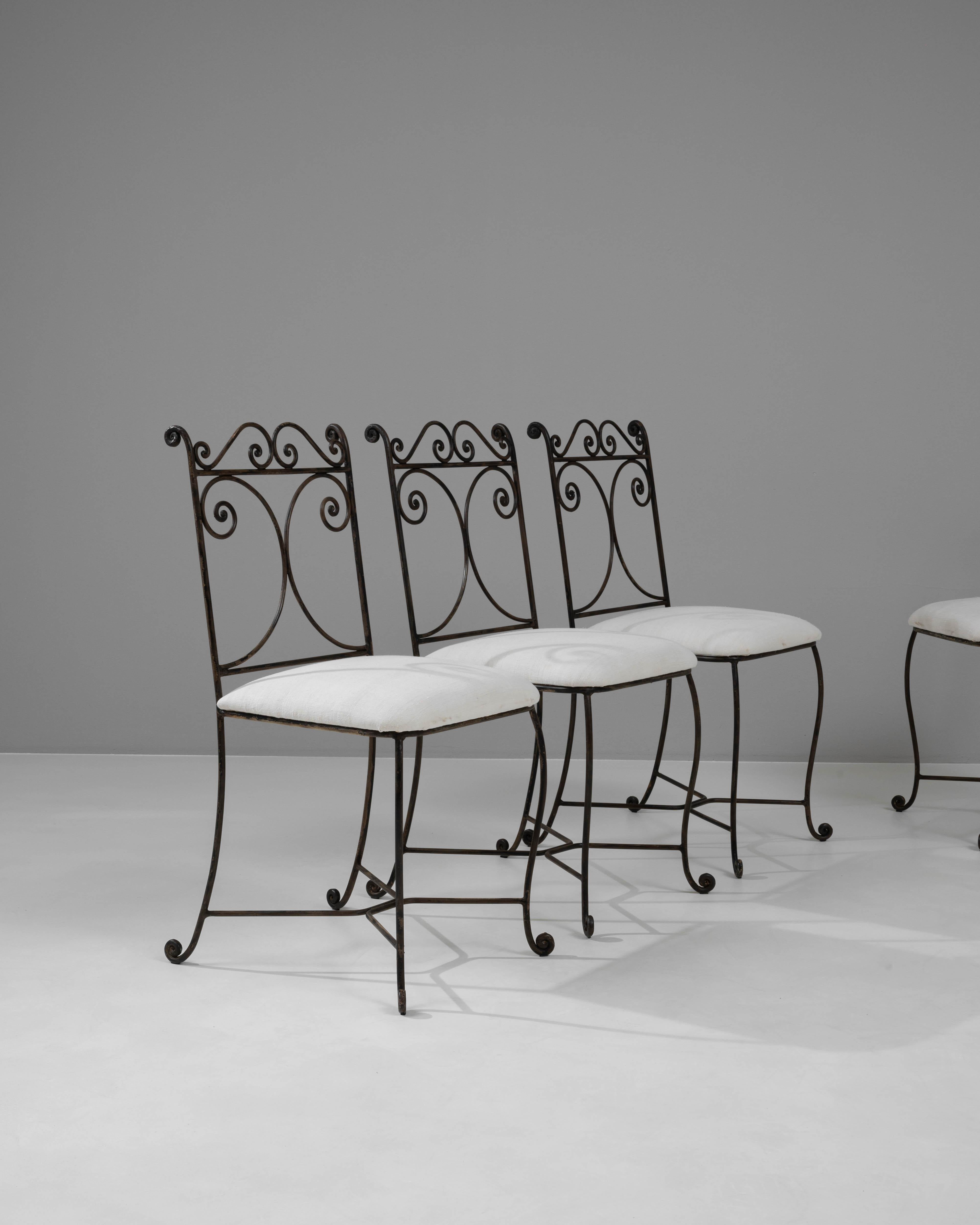 20th Century French Metal Chairs With Upholstered Seats, Set of 4 For Sale 2