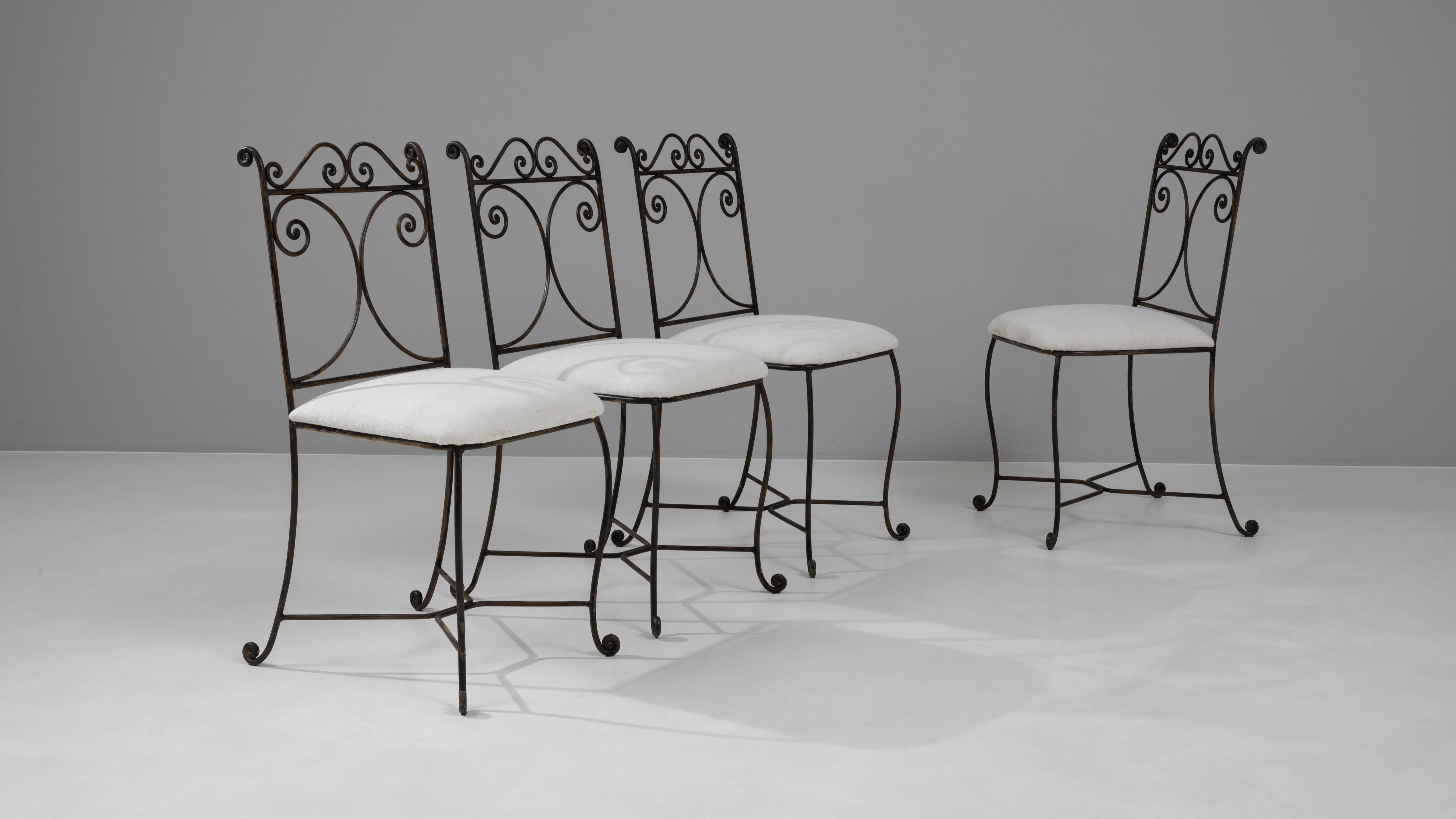 20th Century French Metal Chairs With Upholstered Seats, Set of 4 For Sale 3