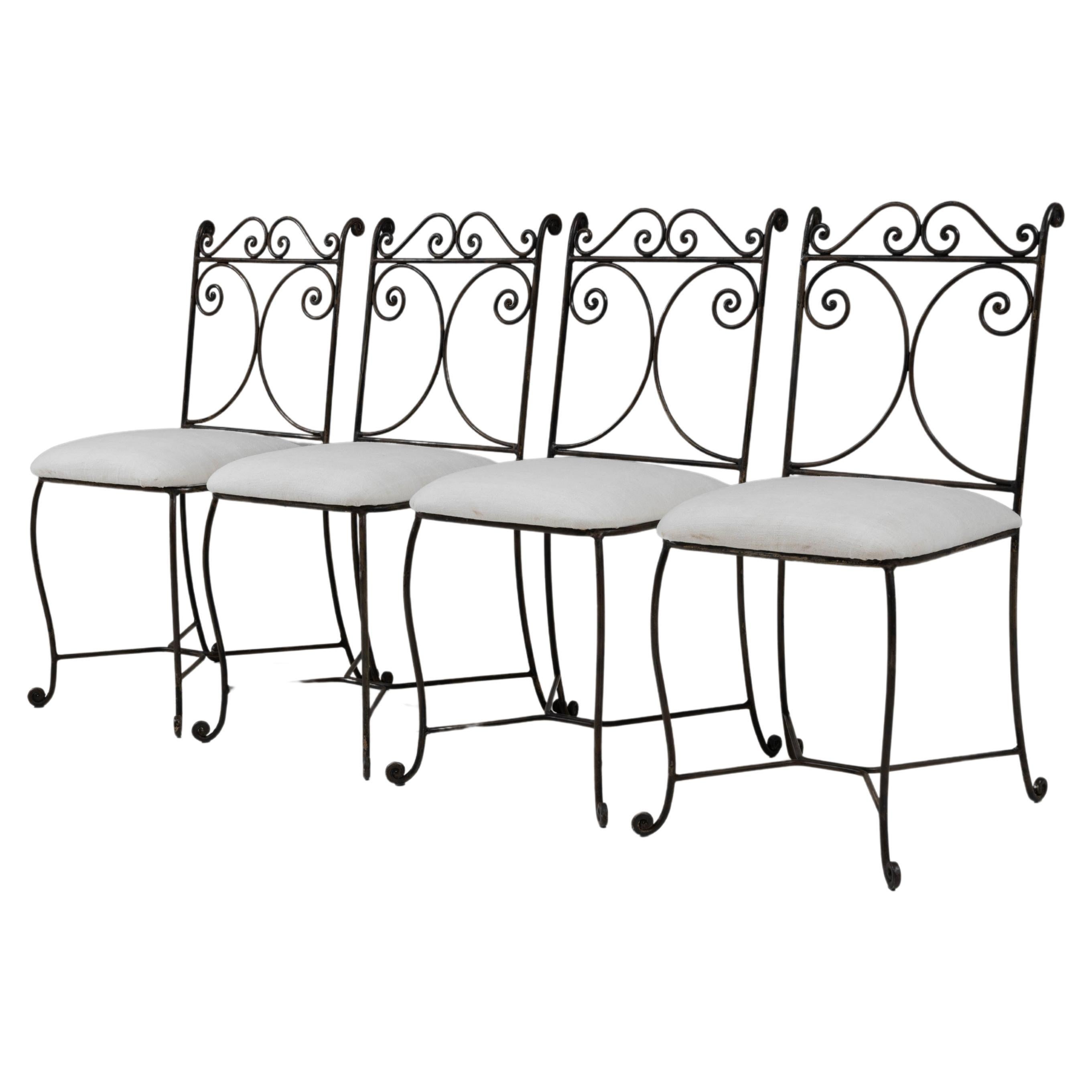 20th Century French Metal Chairs With Upholstered Seats, Set of 4 For Sale