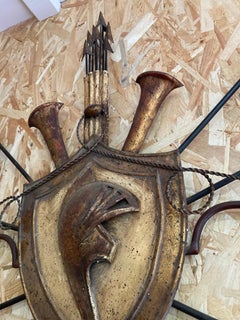 20th Century French Metal Coat of Arms Wall Light, 1950s