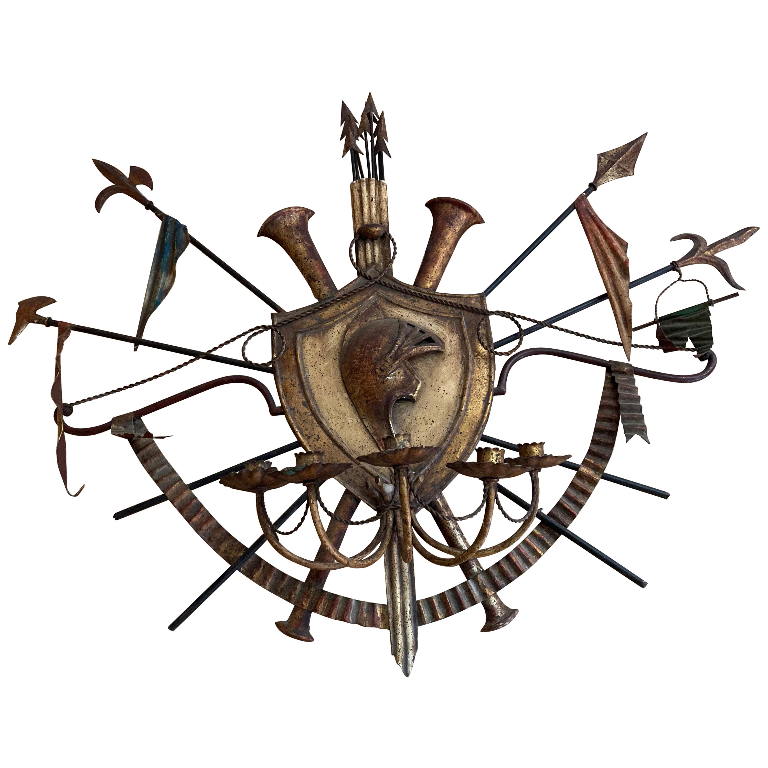 20th Century French Metal Coat of Arms Wall Light, 1950s For Sale
