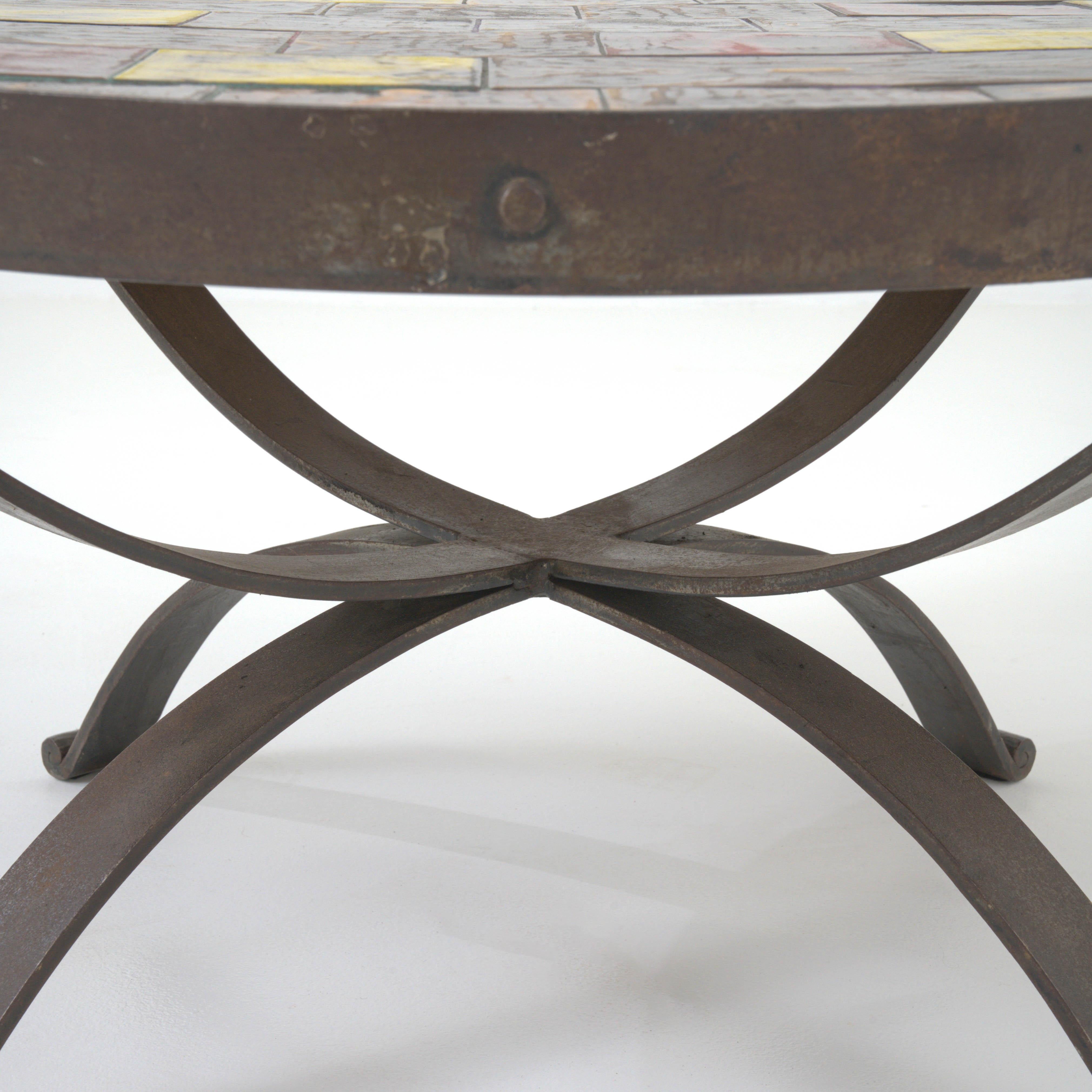 20th Century French Metal Coffee Table With Ceramic Top For Sale 6