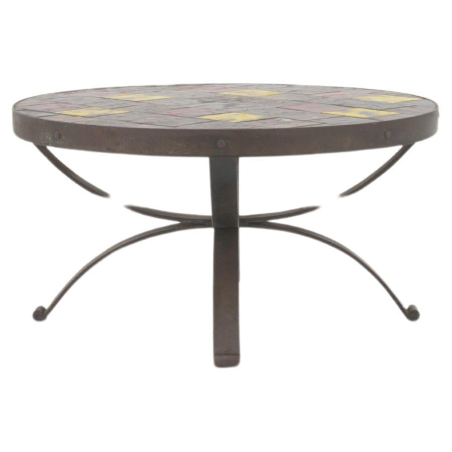 20th Century French Metal Coffee Table With Ceramic Top For Sale