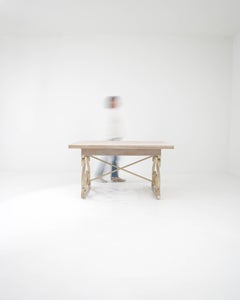 20th Century French Metal Folding Table with Wooden Top