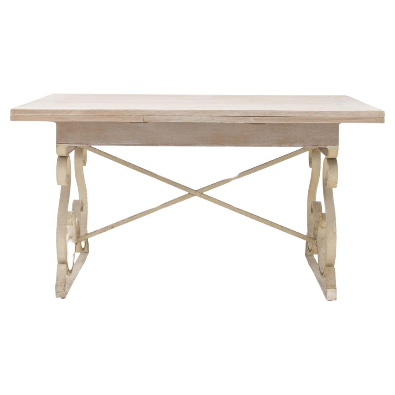 20th Century French Metal Folding Table with Wooden Top For Sale