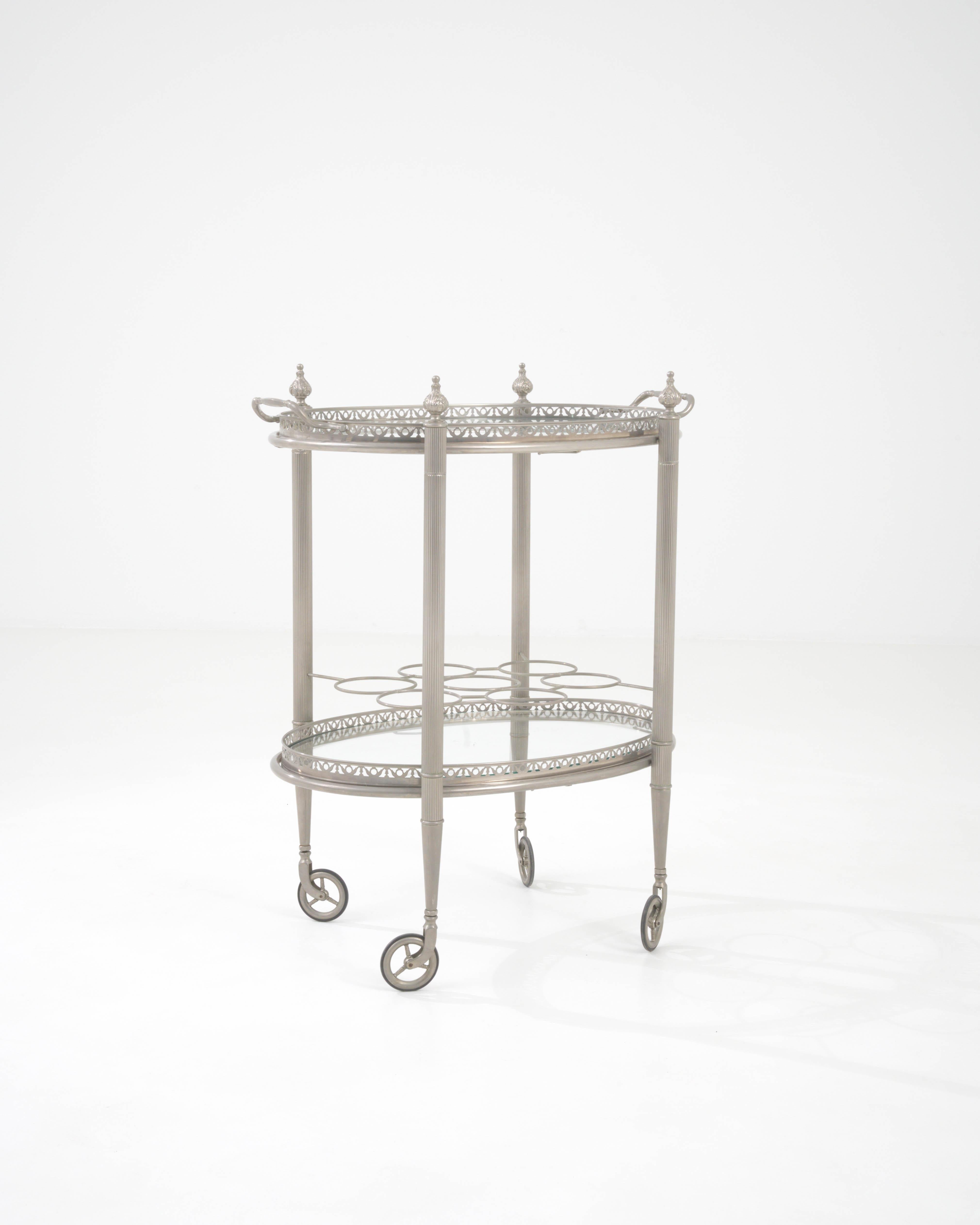 20th Century French Metal & Glass Bar Cart On Wheels 2