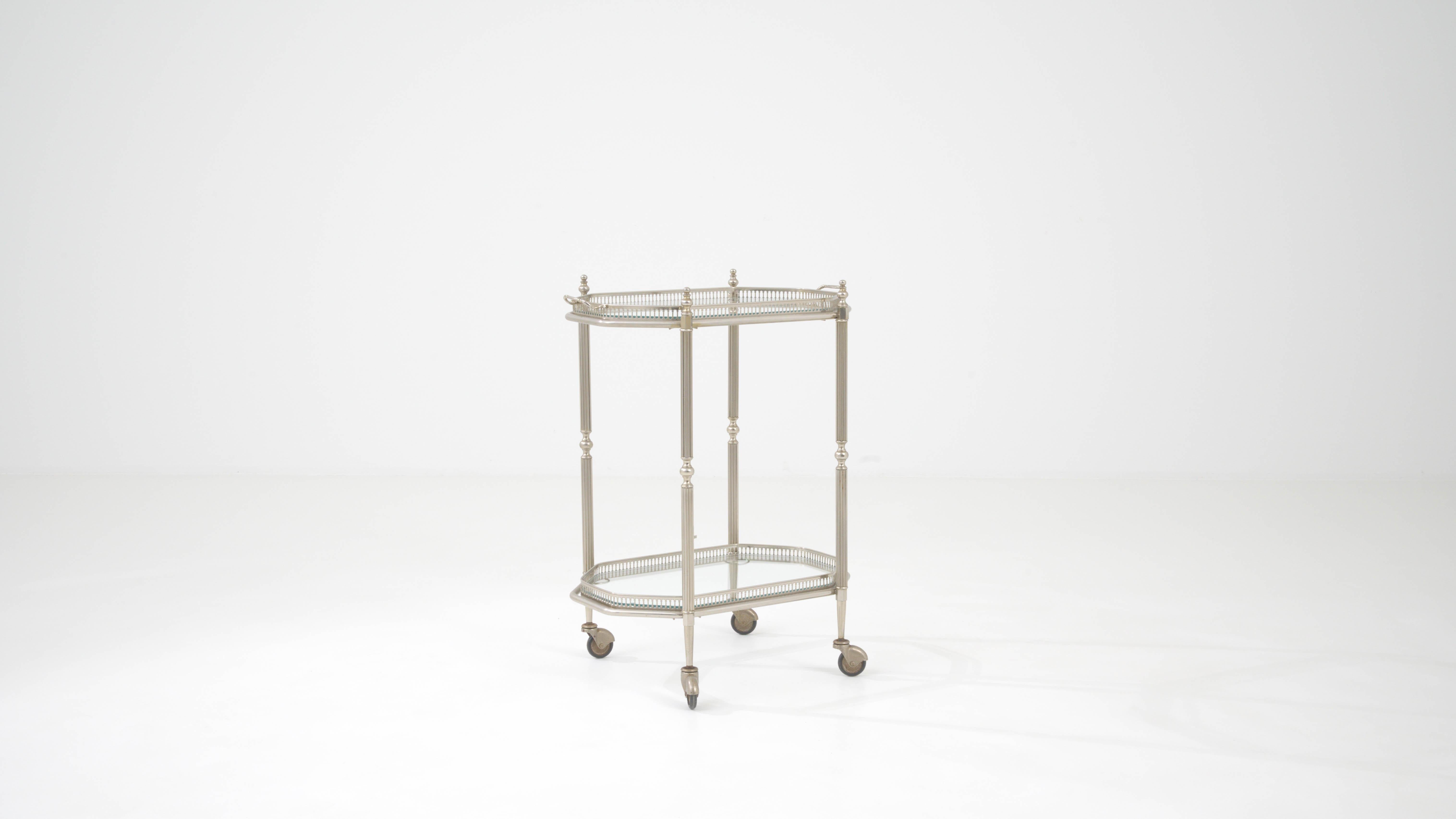 20th Century French Metal & Glass Bar Cart On Wheels For Sale 3