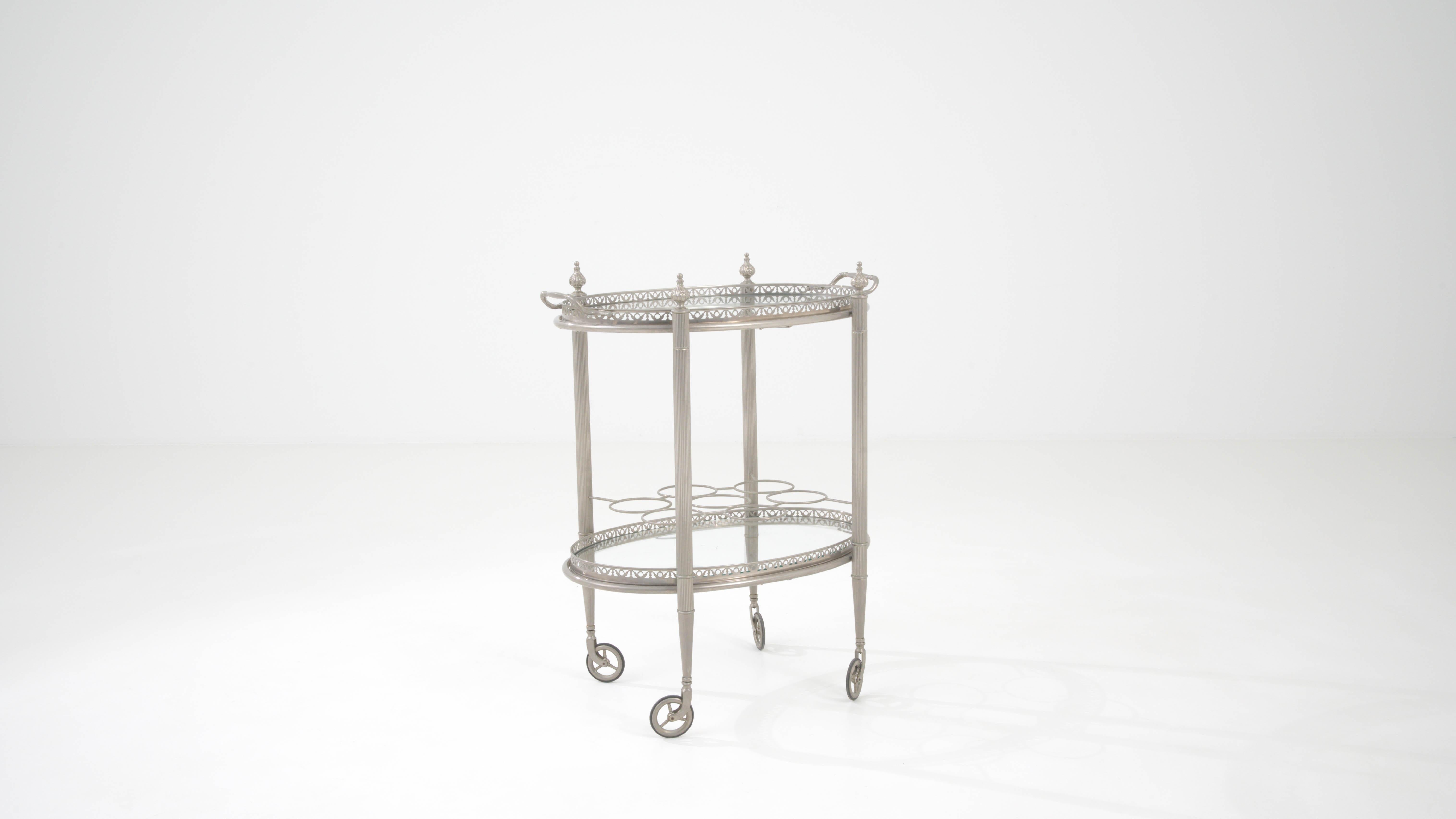 20th Century French Metal & Glass Bar Cart On Wheels 3
