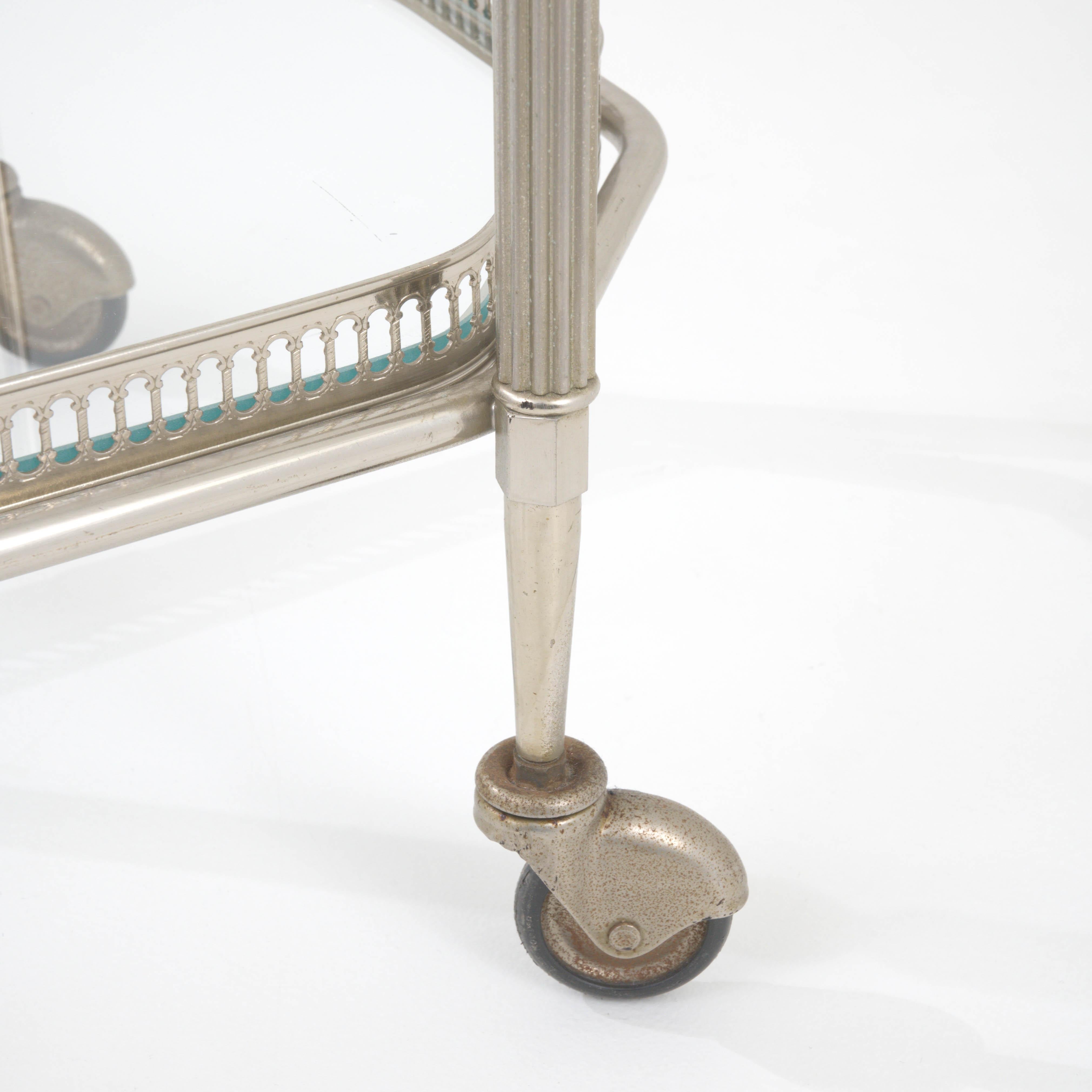 20th Century French Metal & Glass Bar Cart On Wheels 6