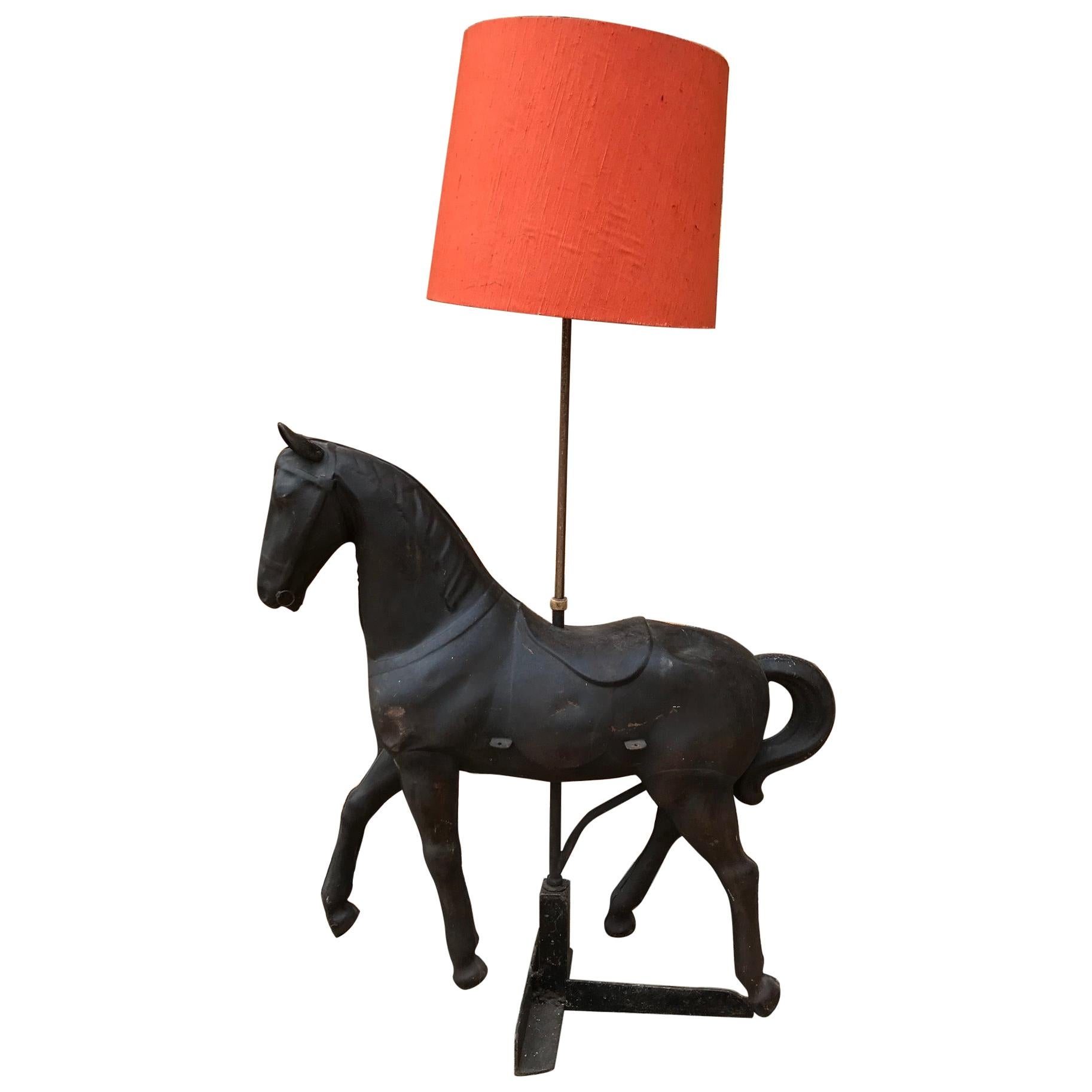 Vintage Bronzed Metal Horse Head Floor Lamp For Sale at 1stDibs