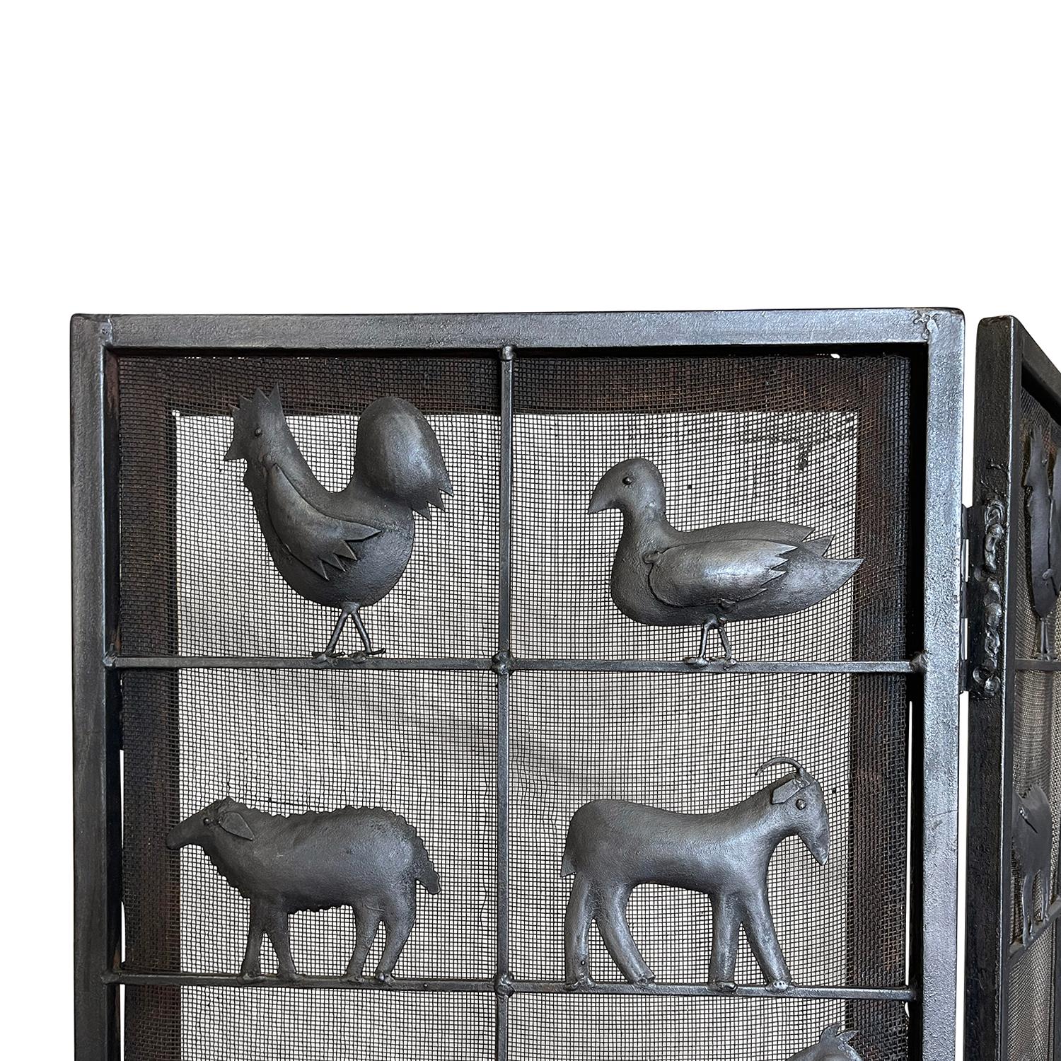 20th Century French Metal Mesh Panels Screen by Atelier de Marolles, Jean Touret In Good Condition In West Palm Beach, FL