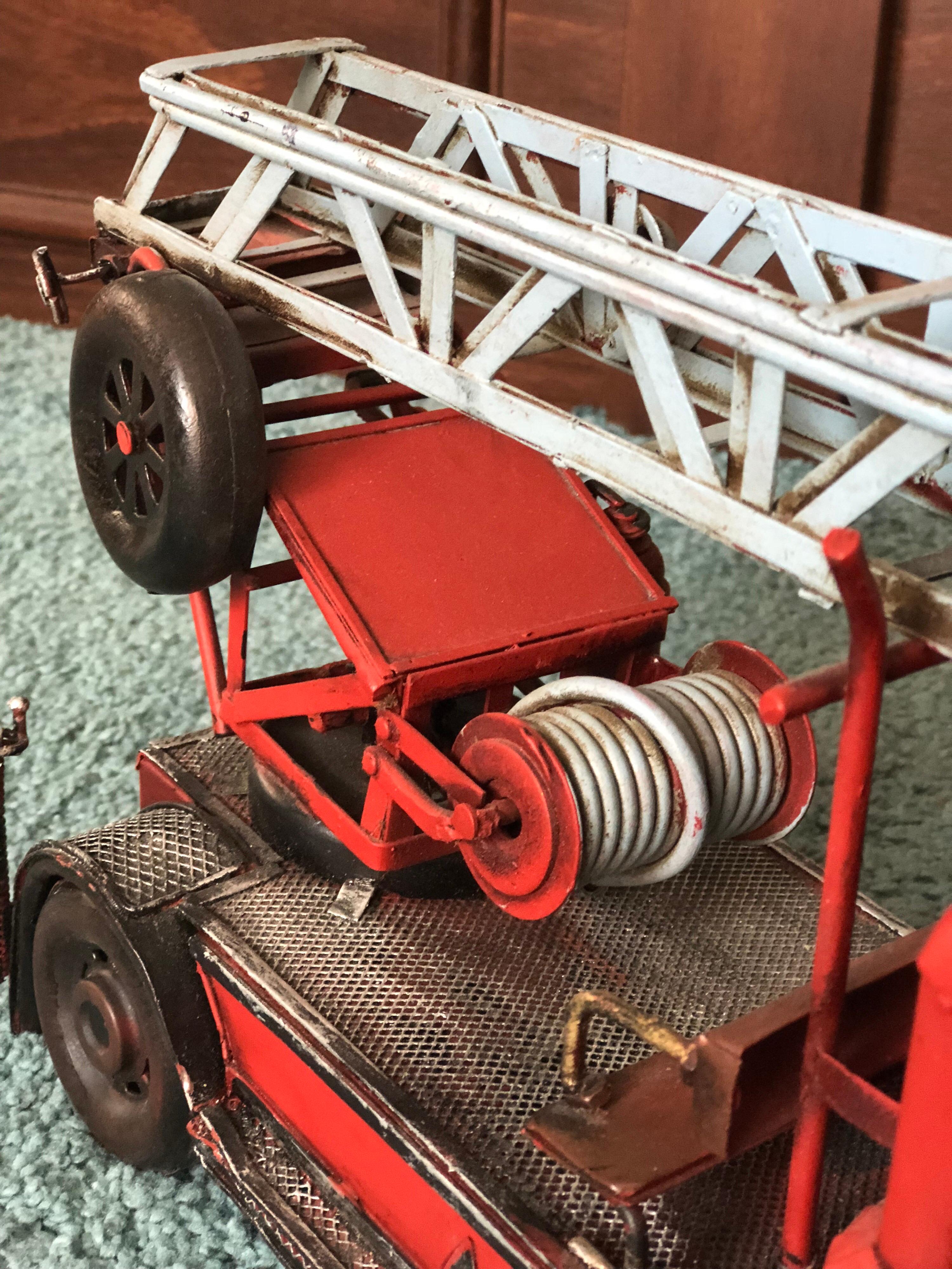 20th Century French Metal Model of a Red Toy Fire Truck 2