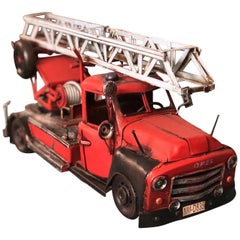Antique 20th Century French Metal Model of a Red Toy Fire Truck