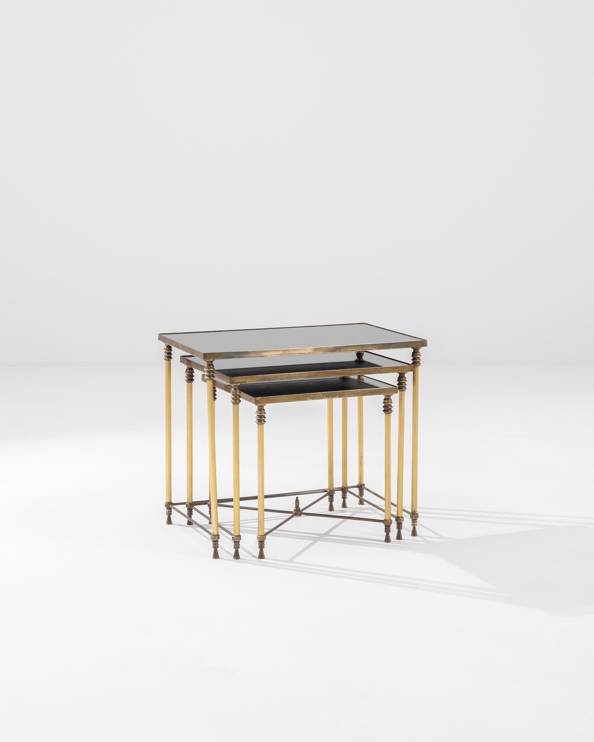 Brass 20th Century French Metal Nesting Tables, a Set For Sale