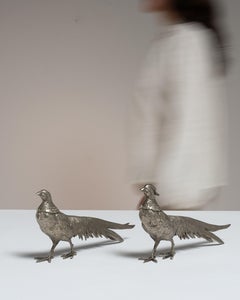20th Century French Metal Pheasant Figurines - Pair of Sculptures
