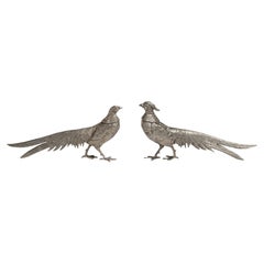 20th Century French Metal Pheasant Figurines - Pair of Sculptures