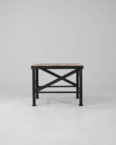 20th Century French Metal Side Table With Wooden Top