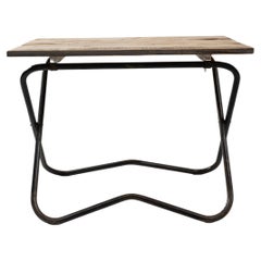 20th Century French Metal Side Table with Wooden Top