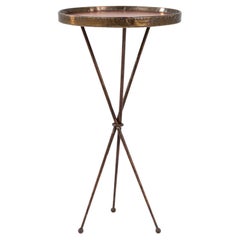 Vintage 20th Century French Metal Side Table With Wooden Top