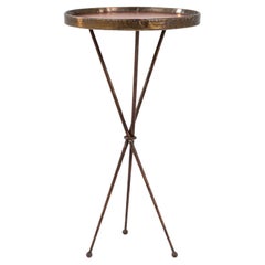 20th Century French Metal Side Table With Wooden Top