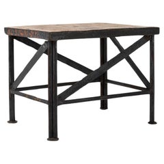 20th Century French Metal Side Table With Wooden Top