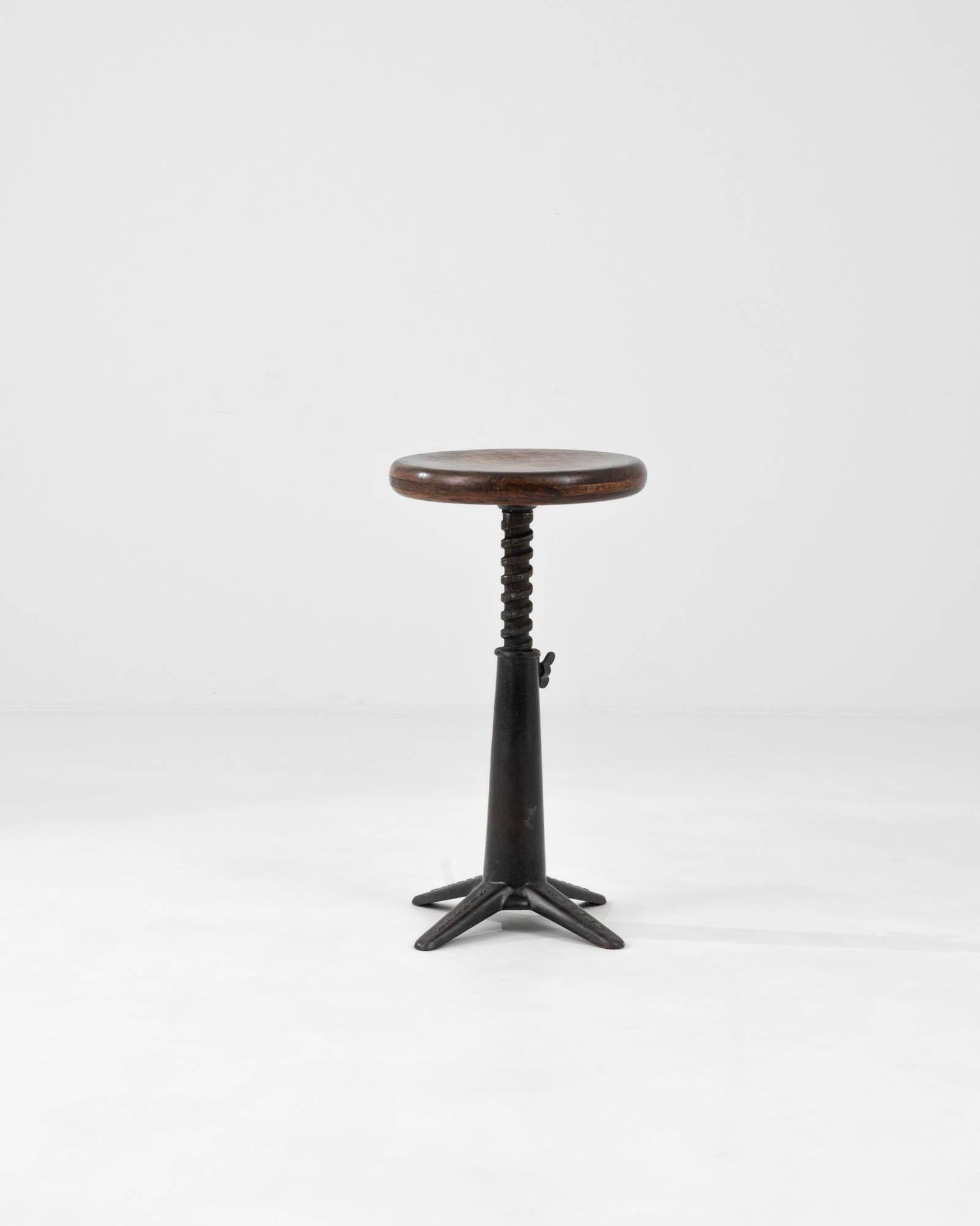 20th Century French Metal Swivel Stool With Wooden Seat 2