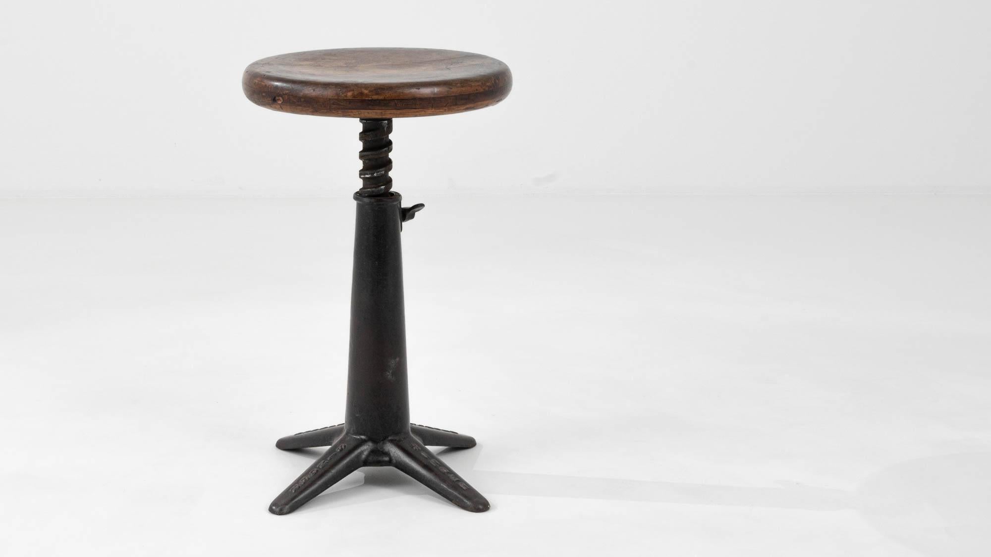 20th Century French Metal Swivel Stool With Wooden Seat 5