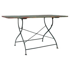20th Century French Metal Table With Wooden Top