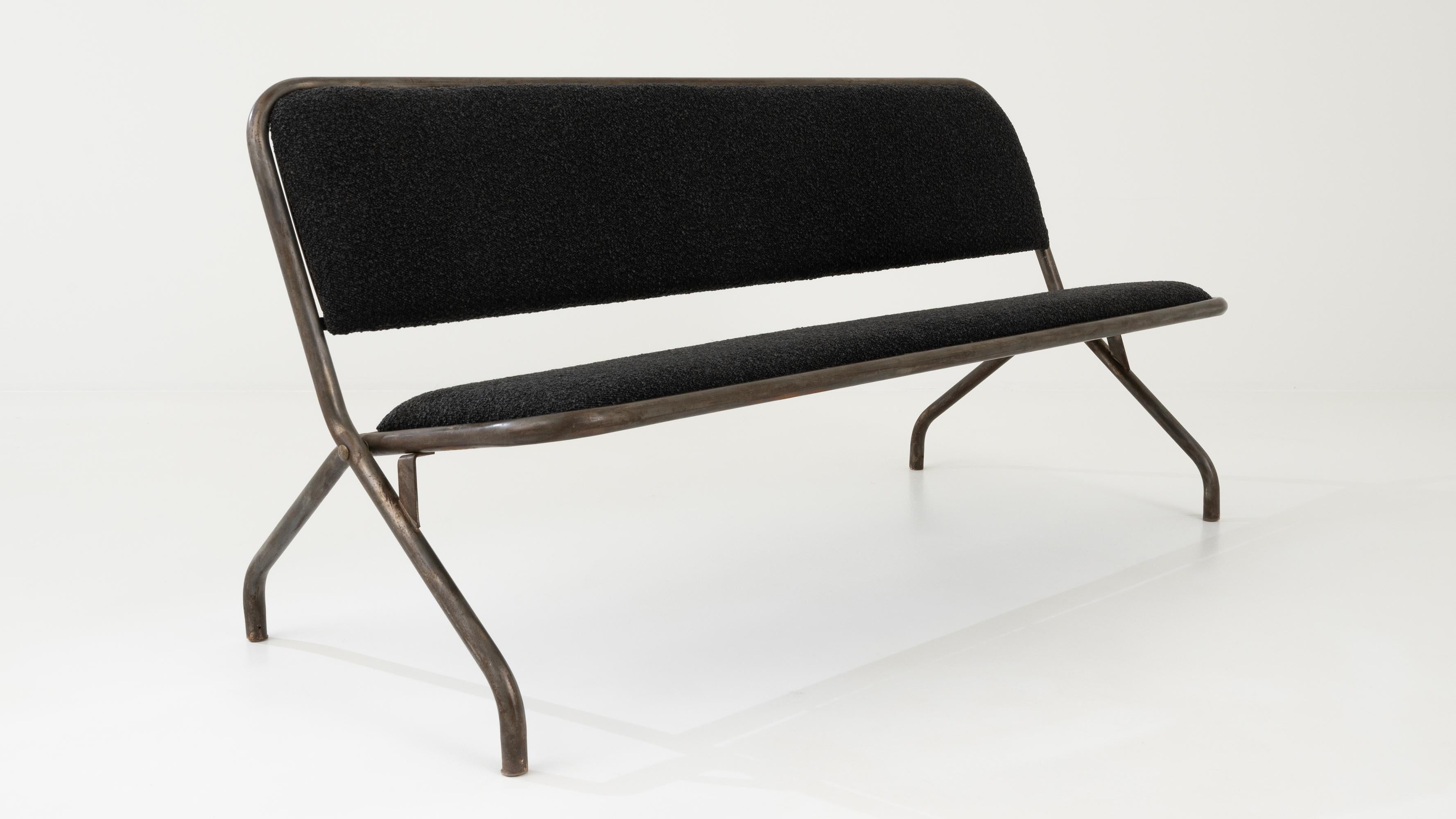 20th Century French Metal Upholstered Bench  5