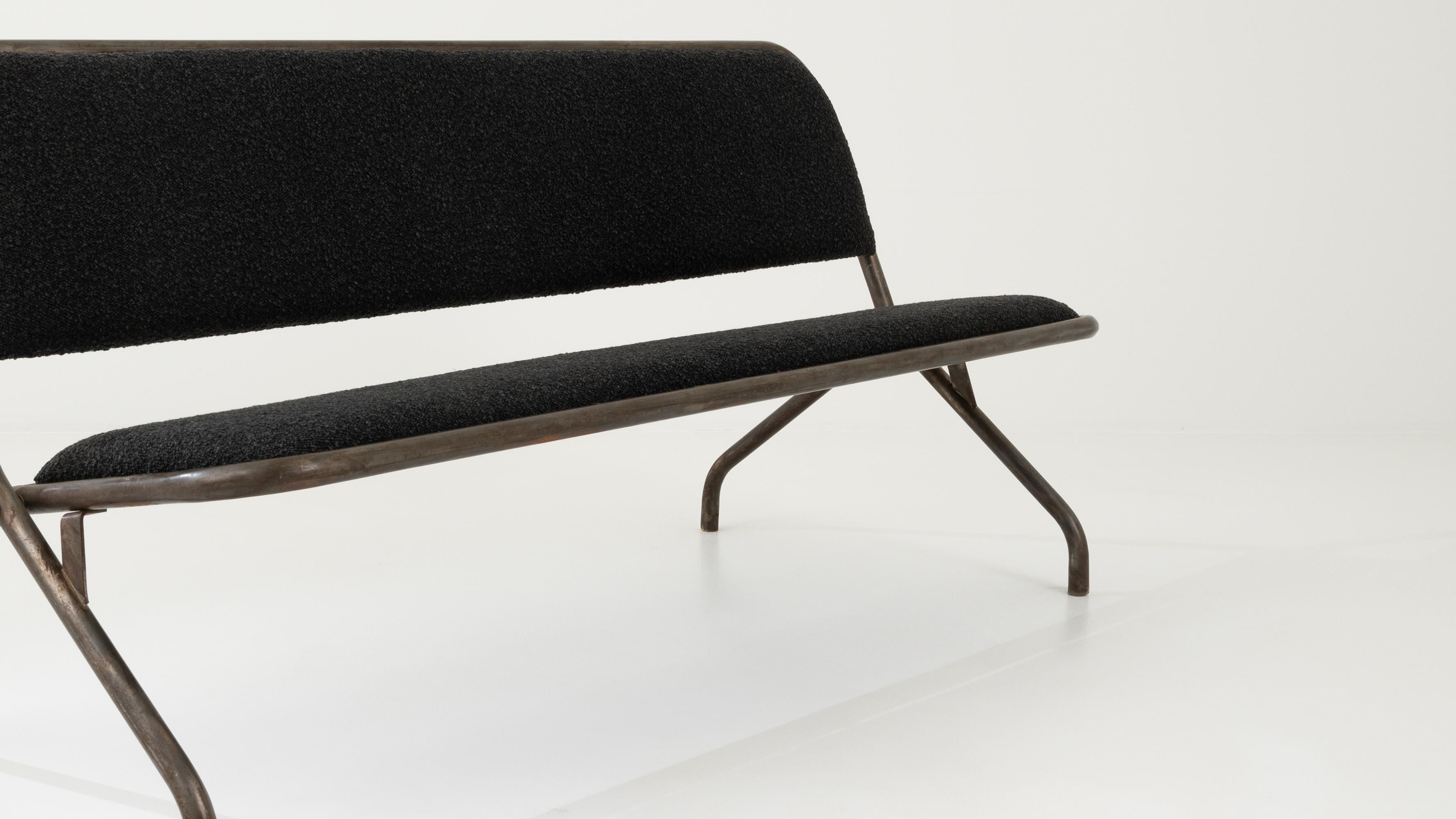 20th Century French Metal Upholstered Bench  6