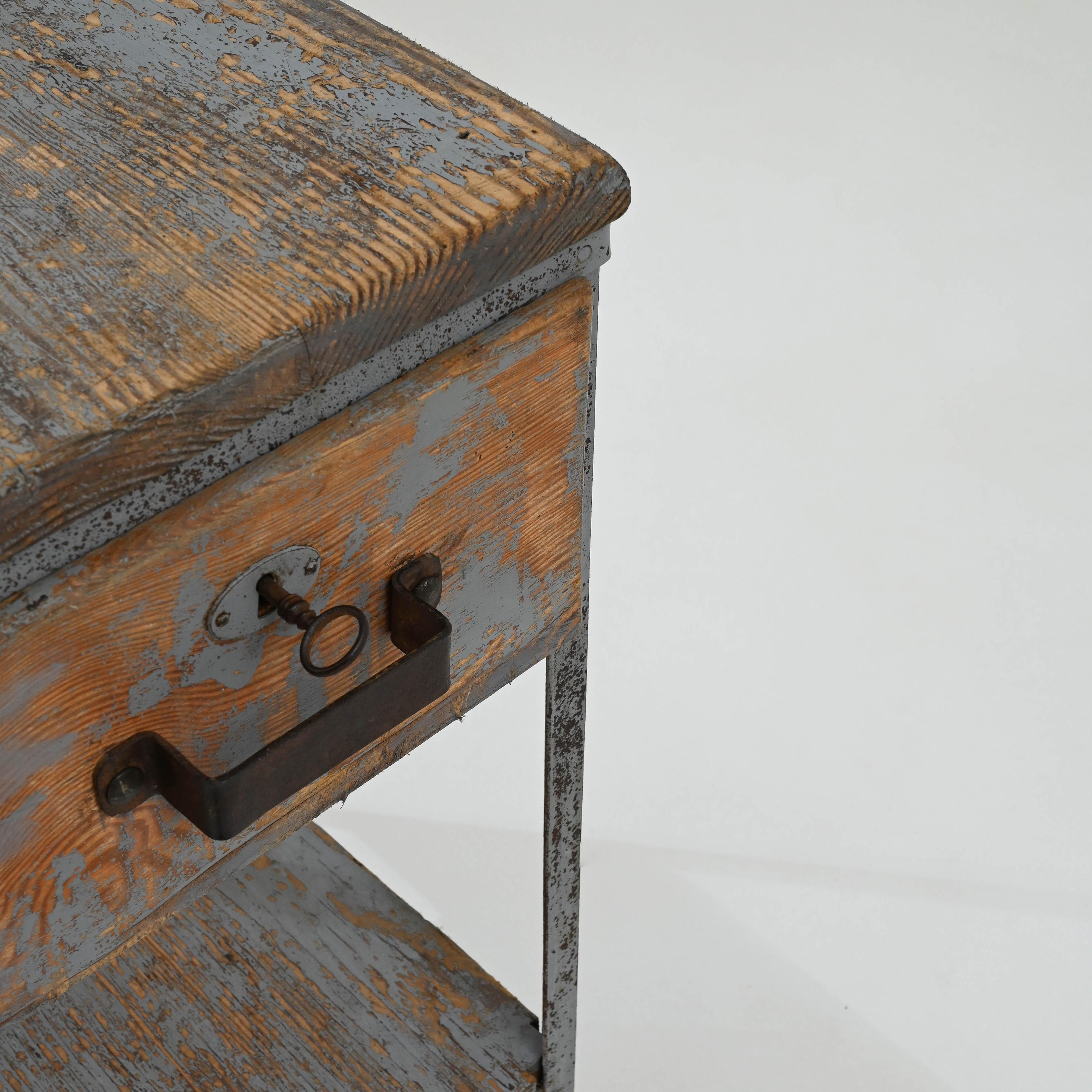20th Century French Metal & Wood Work Table 4