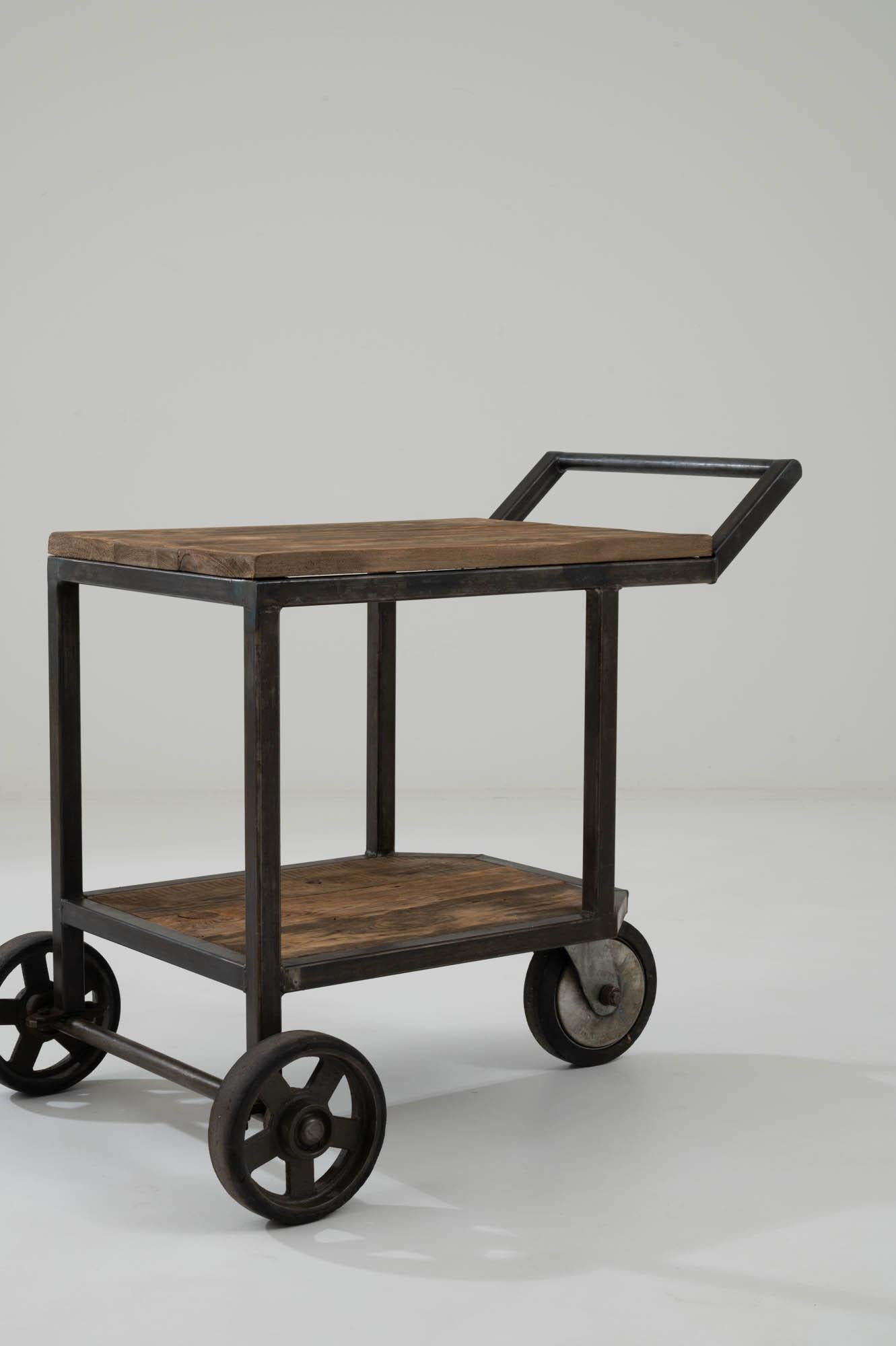 20th Century French Metal & Wooden Bar Cart on Wheels For Sale 2