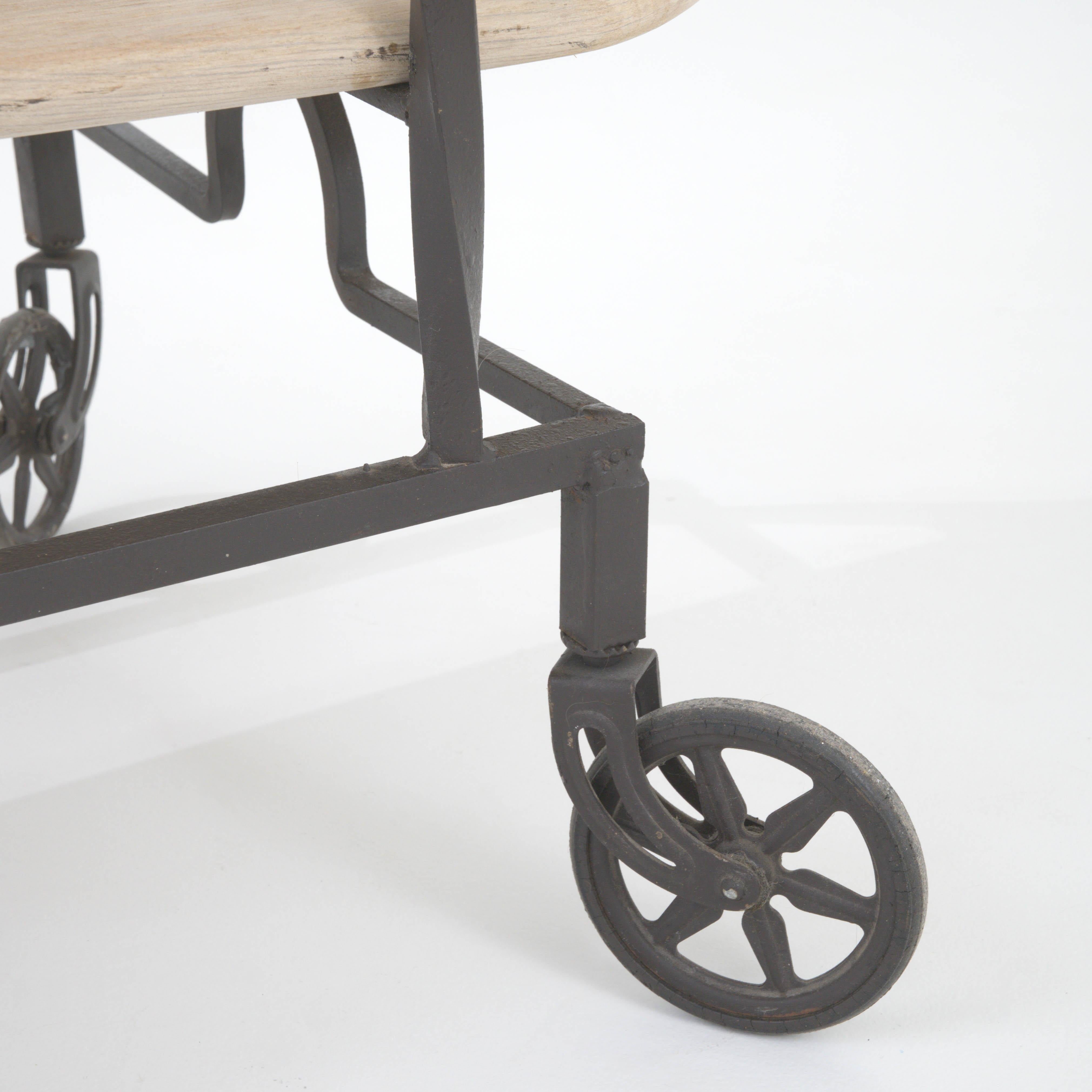 20th Century French Metal & Wooden Bar Cart On Wheels 5