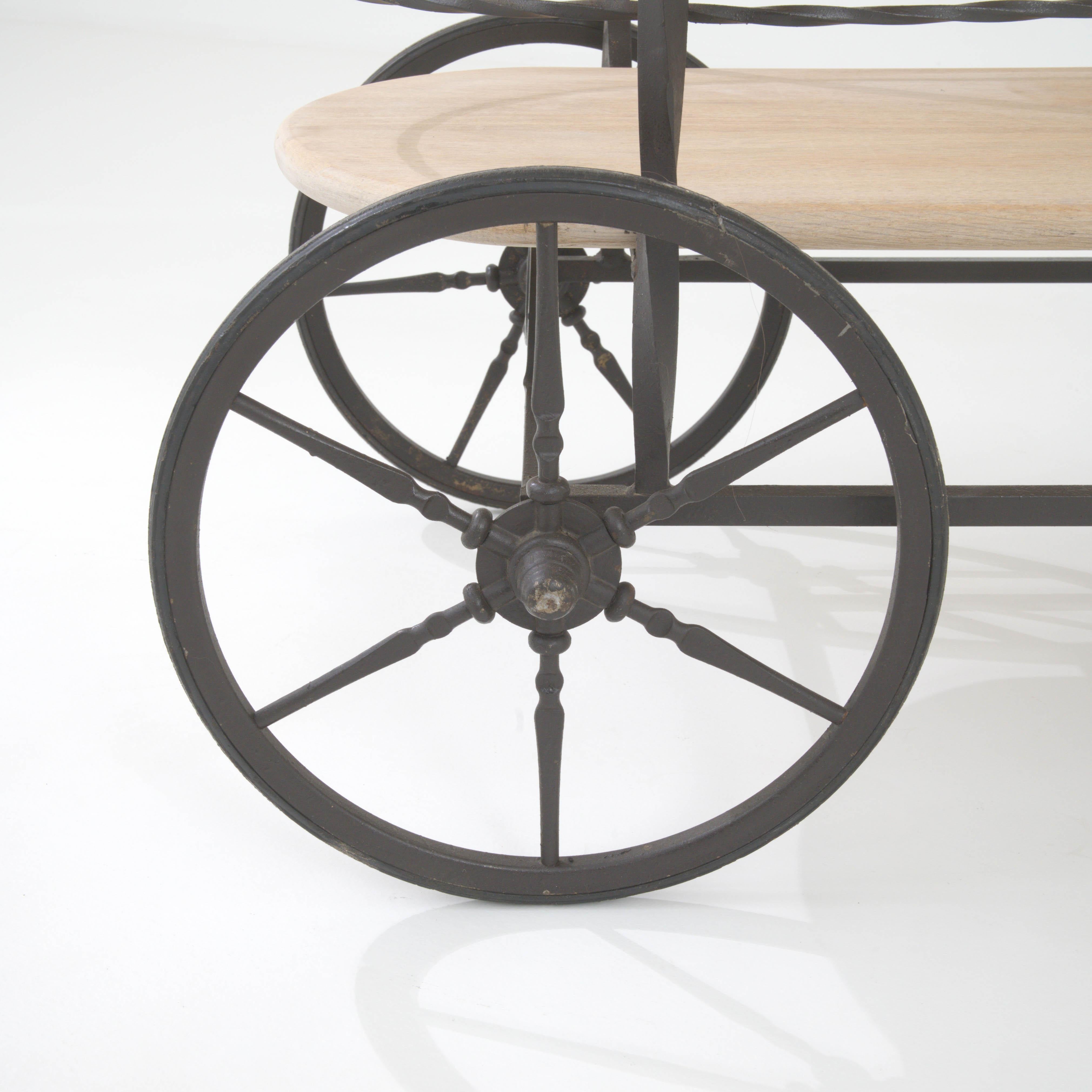 20th Century French Metal & Wooden Bar Cart On Wheels 6