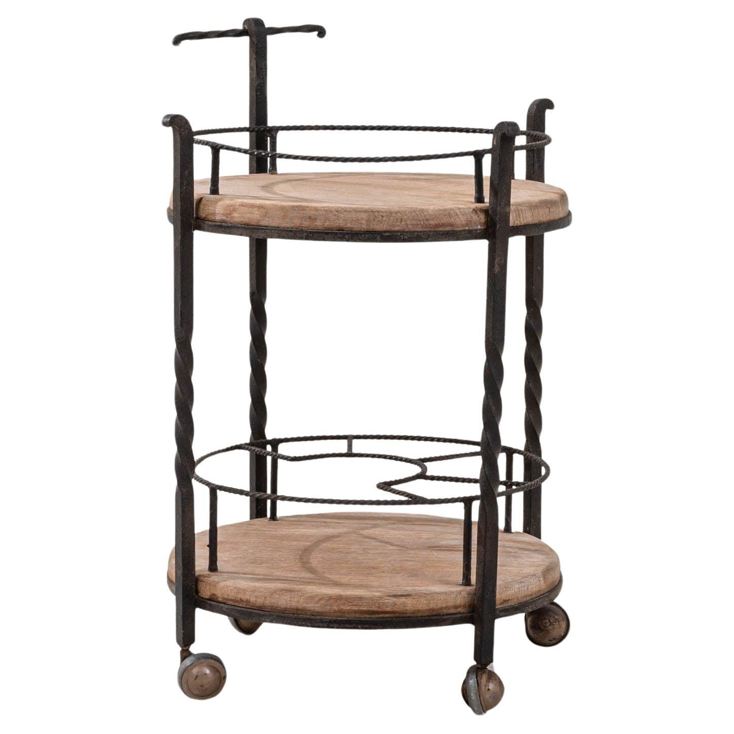 20th Century French Metal & Wooden Bar Cart On Wheels For Sale