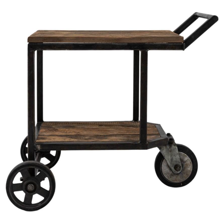 Chariot de bar français du 20ème siècle en métal et bois sur roues